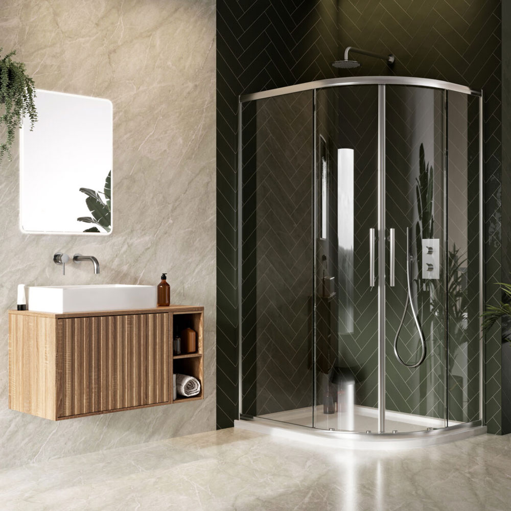 1000 x 800mm Chrome Profile 8mm Offset Double Door Quadrant