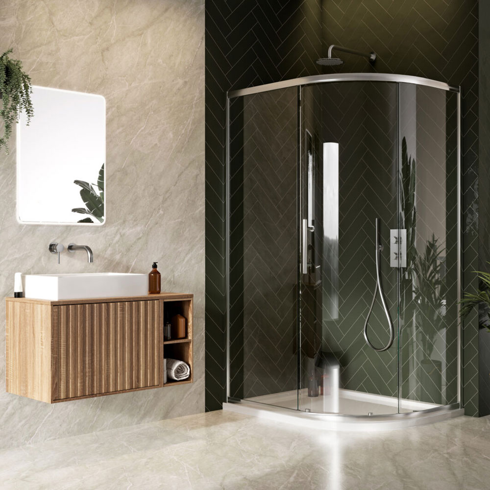 1000 x 800mm Chrome Profile 8mm Offset Single Door Quadrant