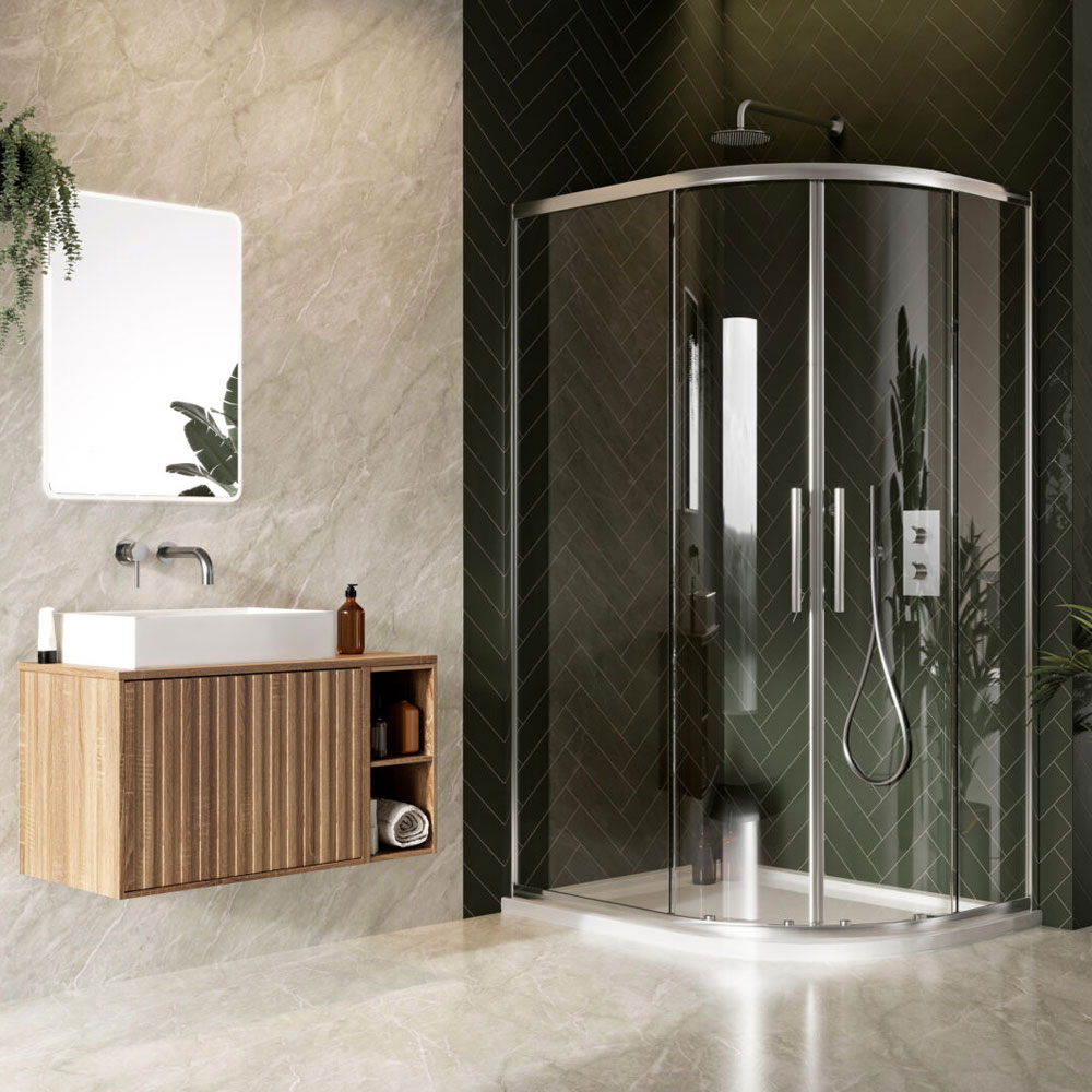 1200 x 800mm Chrome Profile 8mm Offset Double Door Quadrant