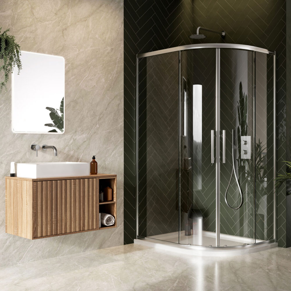 1200 x 900mm Chrome Profile 8mm Offset Double Door Quadrant