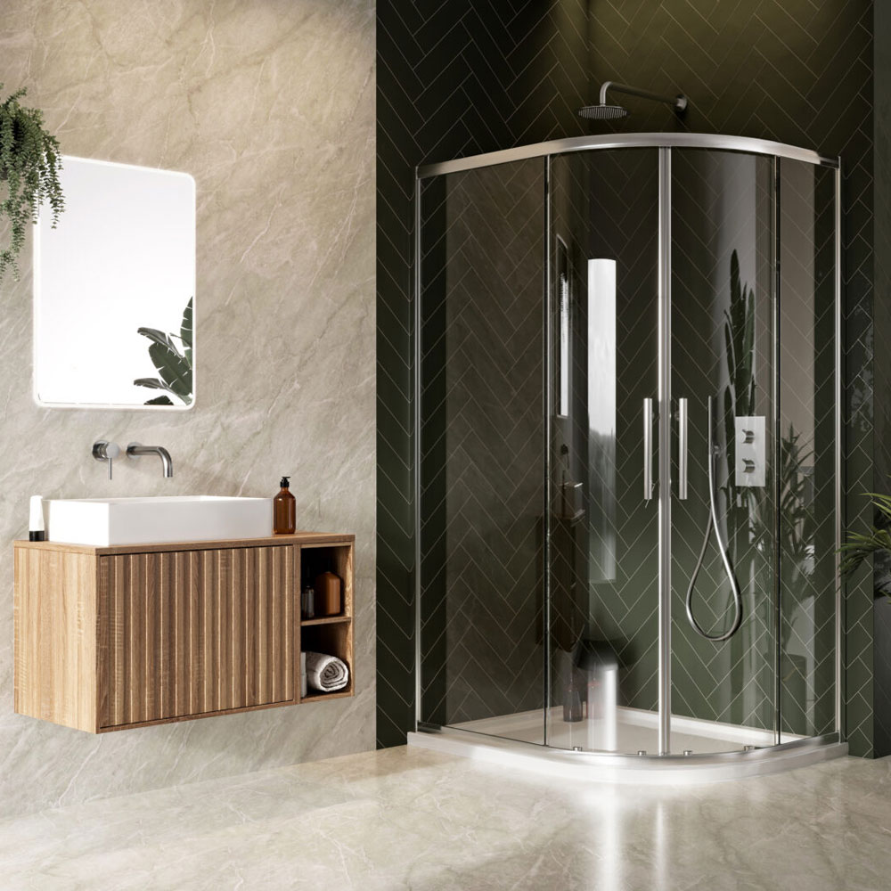 900 x 760mm Chrome Profile 8mm Offset Double Door Quadrant
