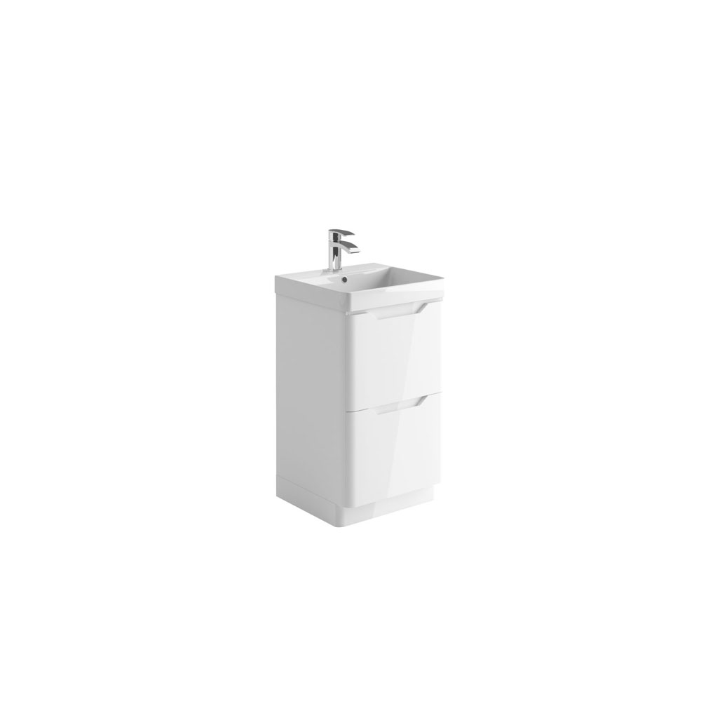 Elle 500mm Floor Standing Vanity Unit & Basin - High Gloss White 