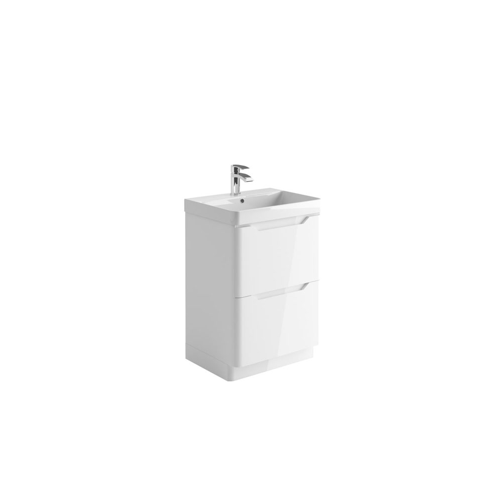 Elle 600mm Floor Standing Vanity Unit & Basin - High Gloss White 