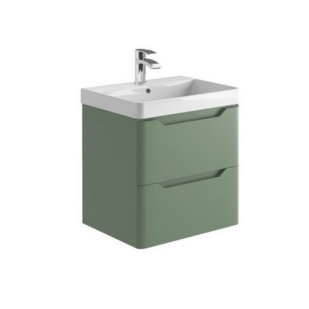 Elle 600mm Wall Hung Vanity Unit & Basin - Matt Sage Green 