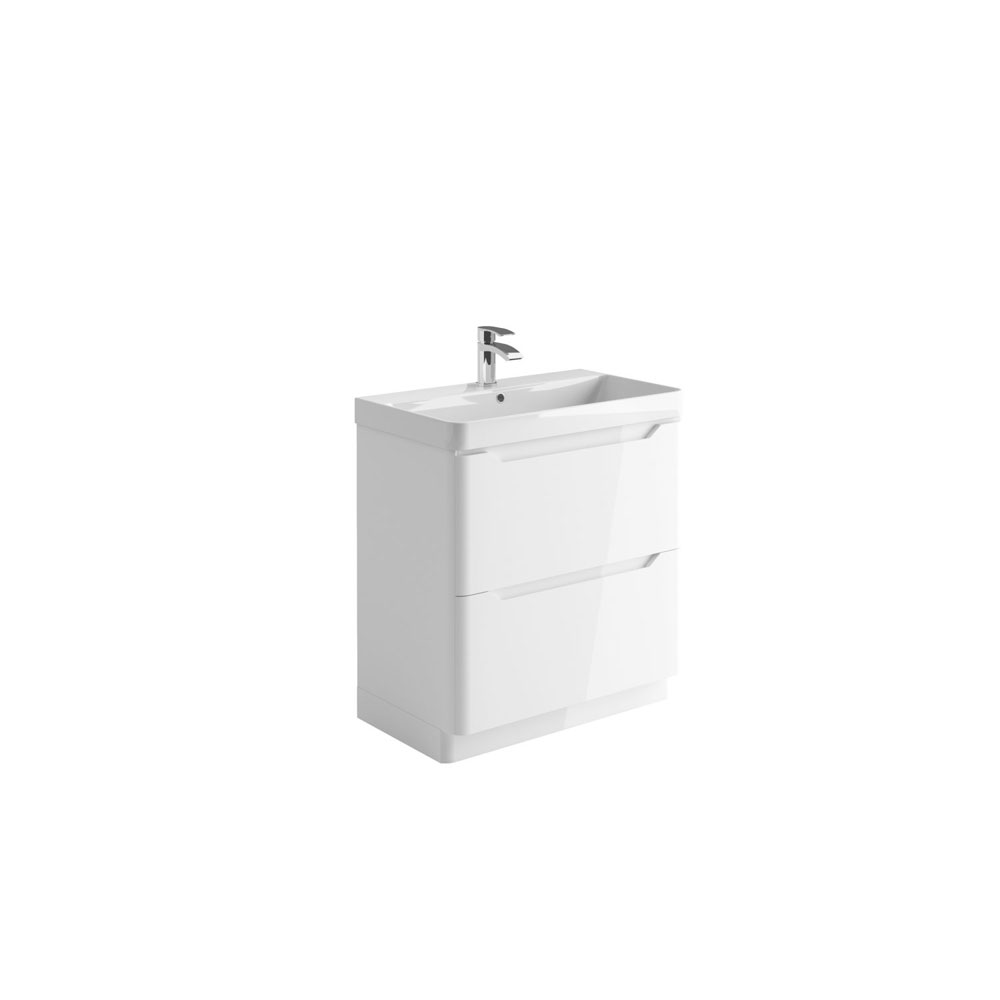 Elle 800mm Floor Standing Vanity Unit & Basin - High Gloss White