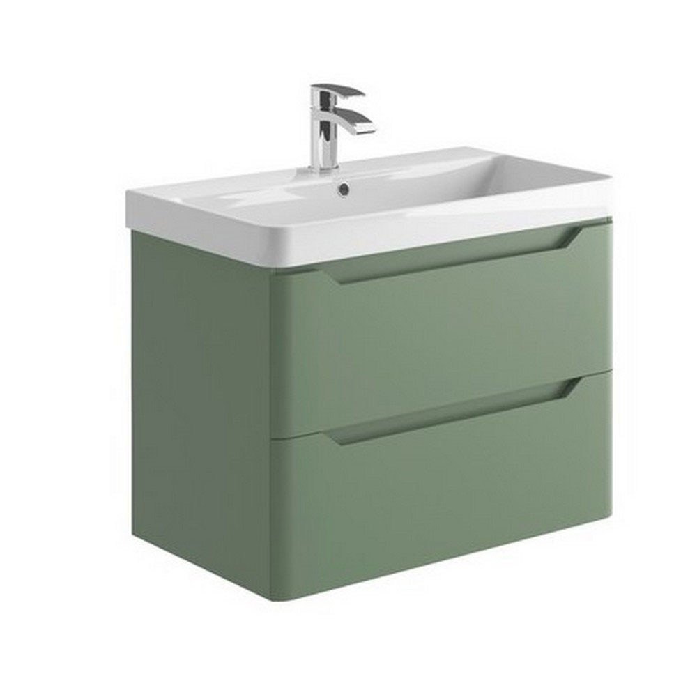 Elle 800mm Wall Hung Vanity Unit & Basin - Matt Sage Green