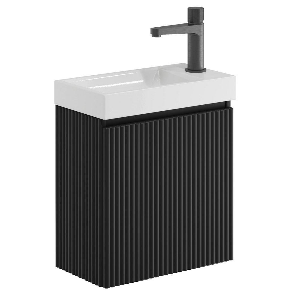 Fluted 400mm Cloakroom Wall Hung Unit & Basin - Matt Black