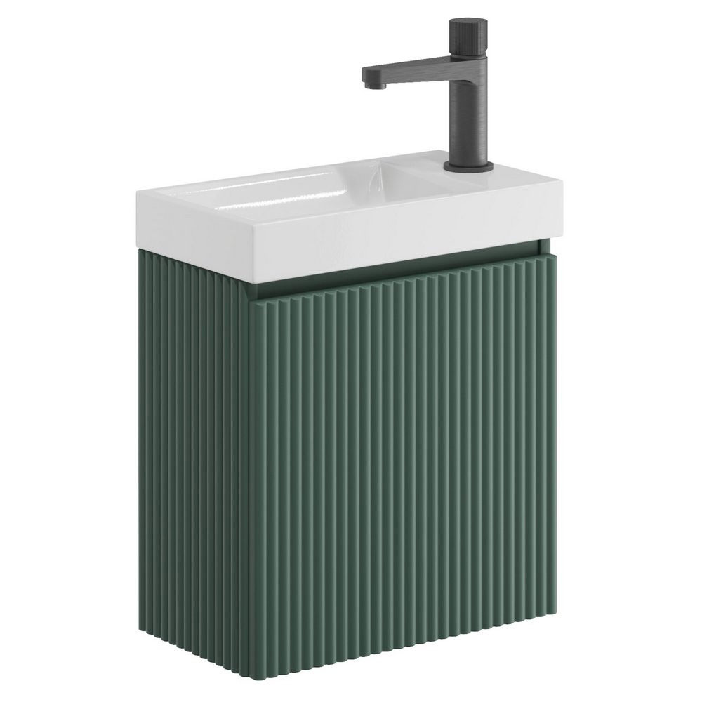 Fluted 400mm Cloakroom Wall Hung Unit & Basin - Reed Green 