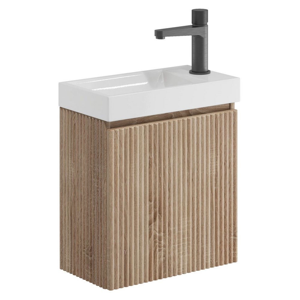 Fluted 400mm Cloakroom Wall Hung Unit & Basin - Sonoma Oak