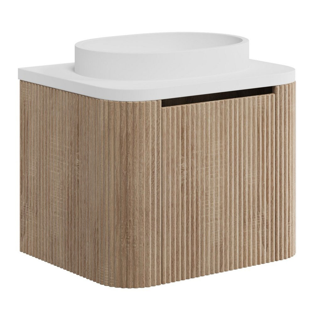 Fluted Curve 600mm Wall Hung Vanity Unit with Countertop & Basin - Sonoma Oak