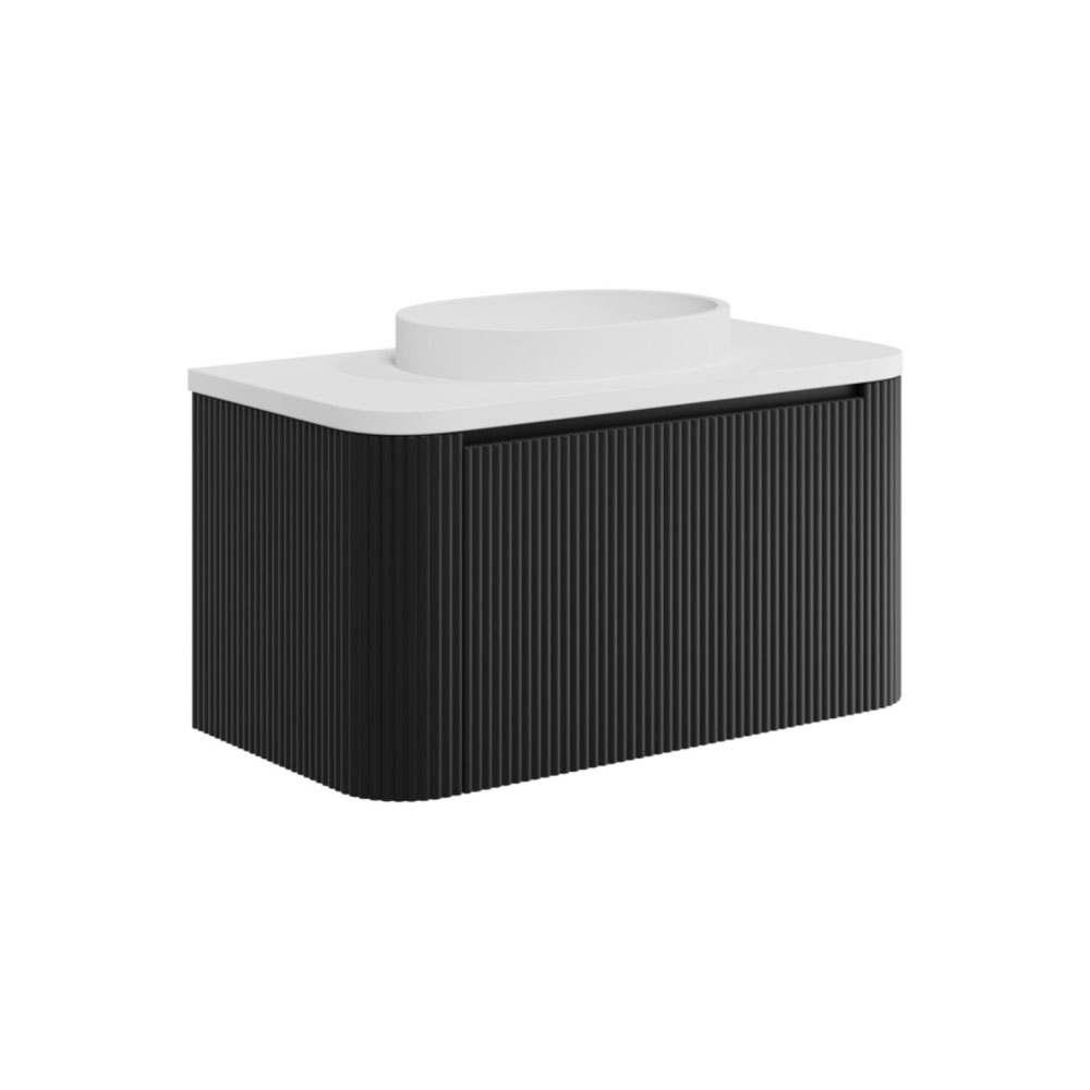 Fluted Curve 900mm Wall Hung Vanity Unit with Countertop & Basin - Matt Black