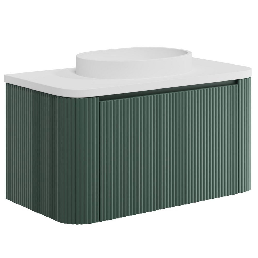 Fluted Curve 900mm Wall Hung Vanity Unit with Countertop & Basin - Reed Green