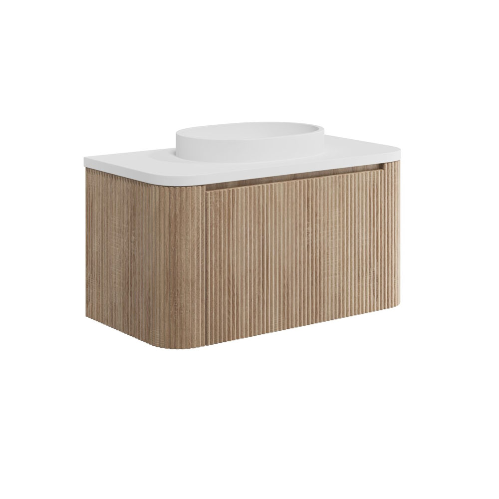 Fluted Curve 900mm Wall hung Vanity Unit with Countertop & Basin - Sonoma Oak