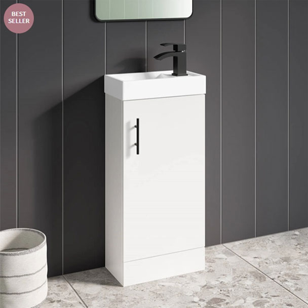 Lanz 400mm Cloakroom Floorstanding Vanity Unit with Black Handle