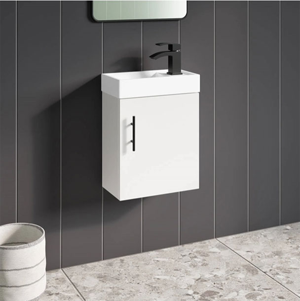 Lanz 400mm Cloakroom Wall Hung Vanity Unit with Black Handle