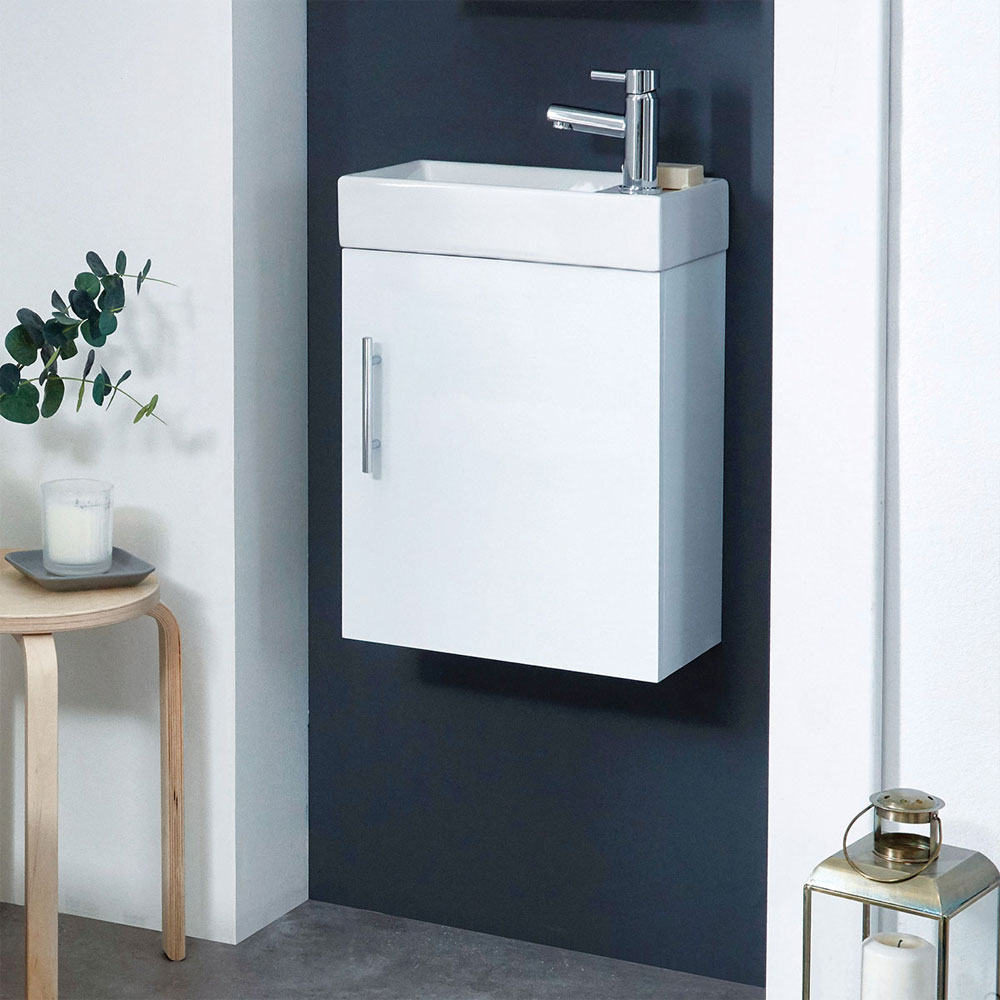 Lanz 400mm Cloakroom Wall Hung Vanity Unit with Chrome Handle 