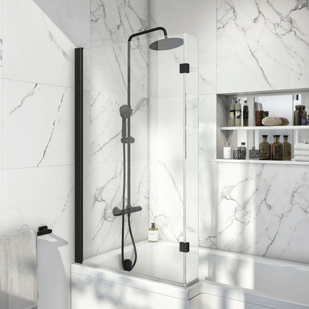 L Shape Black Profile Bath Screen