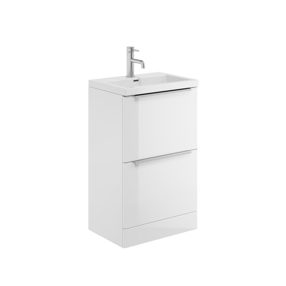 Murro 500mm Floor Standing Unit & Ceramic Basin - High Gloss White