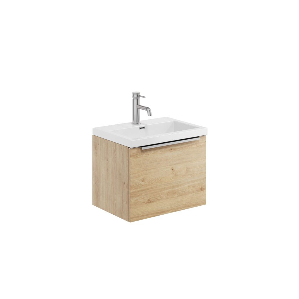 Murro 500mm Wall Hung Unit & Ceramic Basin - Davos Oak 