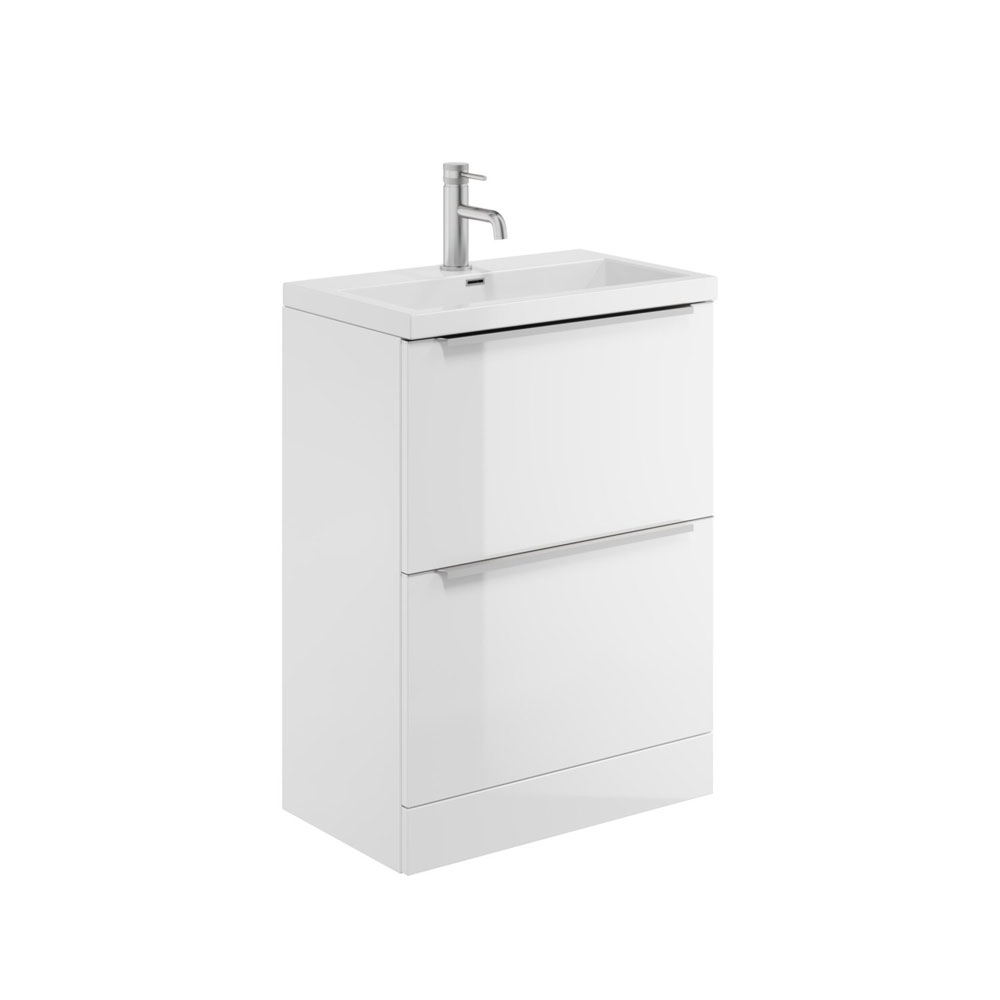 Murro 600mm Floor Standing Unit & Ceramic Basin - High Gloss White 