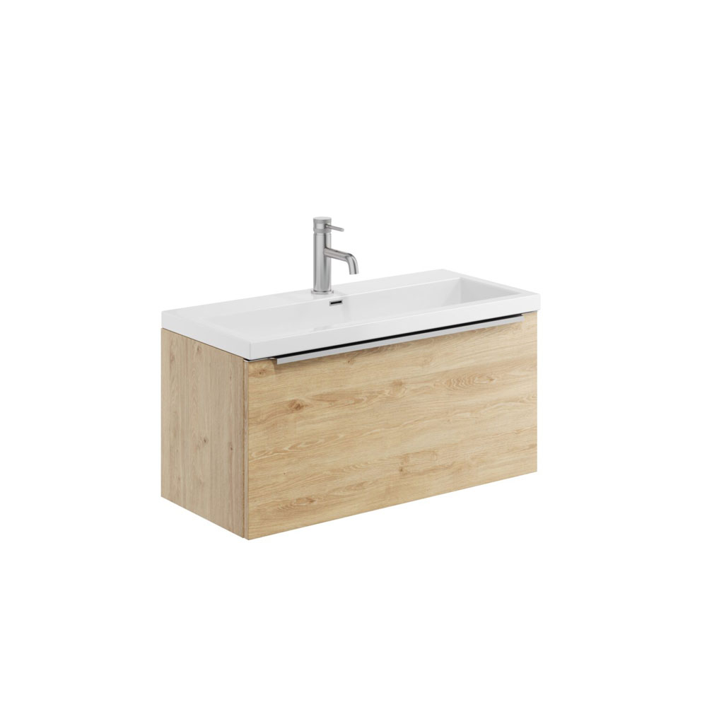 Murro 800mm Wall Hung Unit & Ceramic Basin - Davos Oak