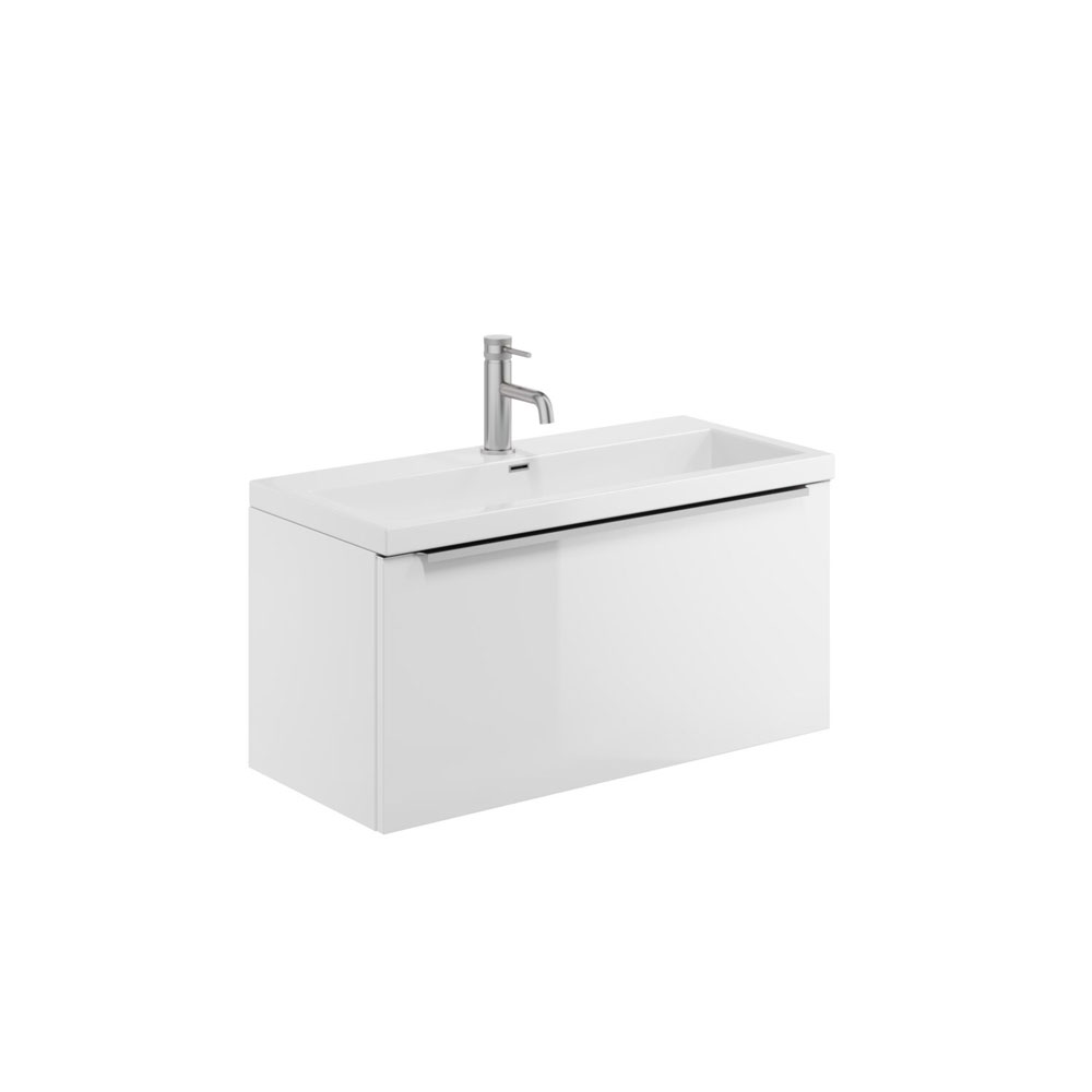 Murro 800mm Wall Hung Unit & Ceramic Basin - High Gloss White