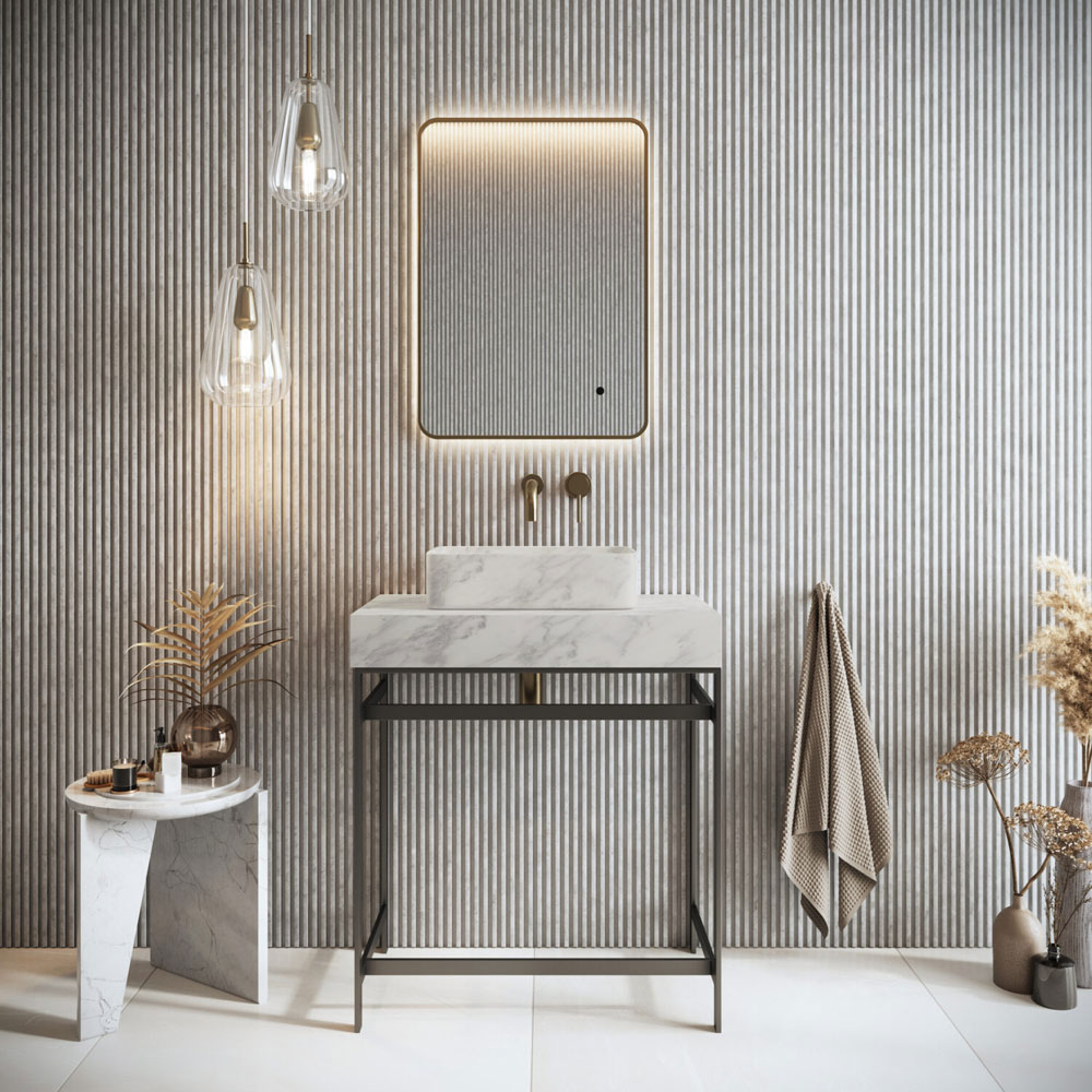 800mm Matte Black Frame & Venato Carrara Marble Slab