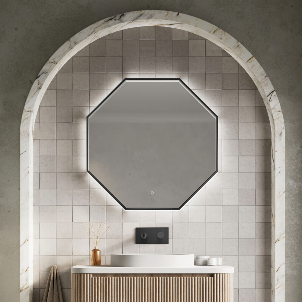 Octagon 600x600mm Black LED Mirror