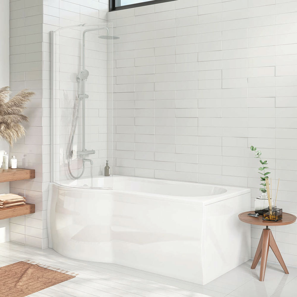 1700 x 800/700mm P Shape Shower Bath - Left Hand