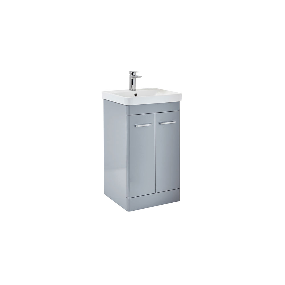 Rossino 500mm Floorstanding Vanity Unit & Ceramic Basin - Gloss Pebble Grey 