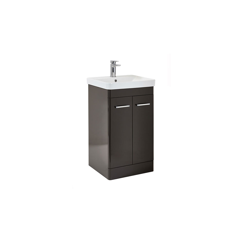 Rossino 500mm Floorstanding Vanity Unit & Ceramic Basin - Gloss Wolf Grey