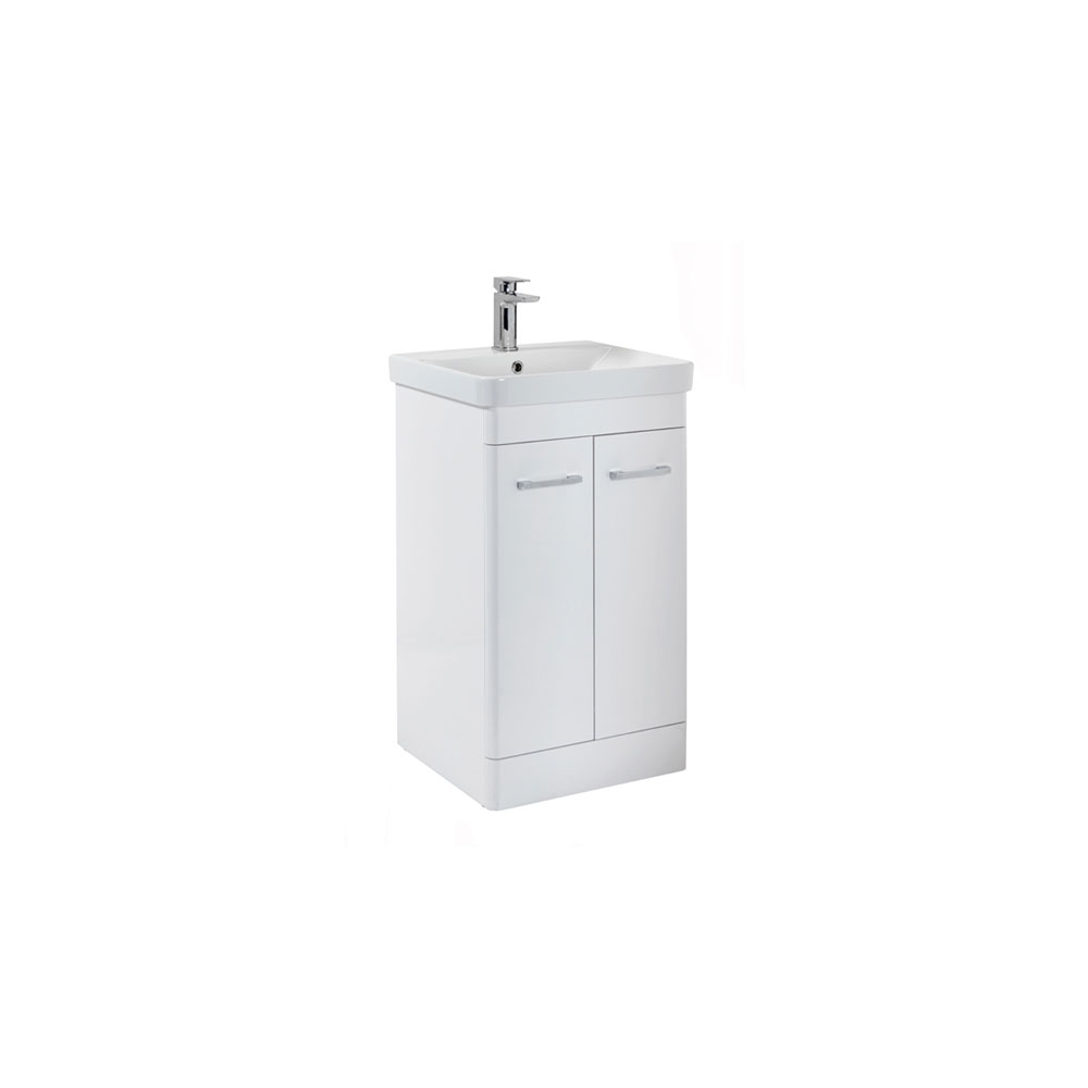 Rossino 500mm Floorstanding Vanity Unit & Ceramic Basin - High Gloss White 
