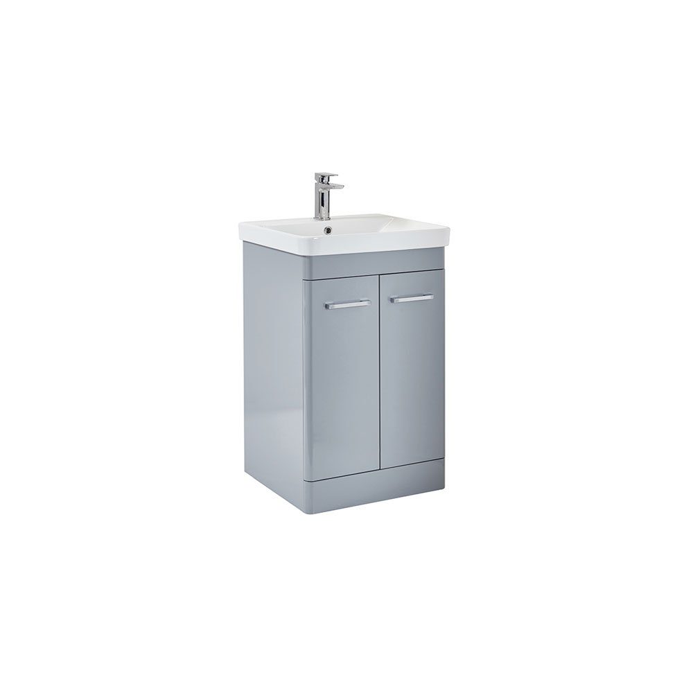 Rossino 600mm Floorstanding Vanity Unit & Ceramic Basin - Gloss Pebble Grey
