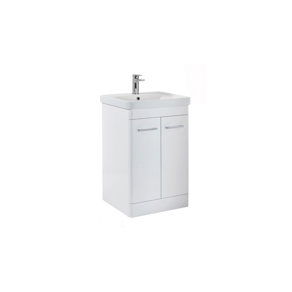 Rossino 600mm Floorstanding Vanity Unit & Ceramic Basin - High Gloss White 