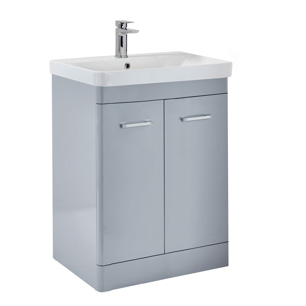 Rossino 800mm Floorstanding Vanity Unit & Ceramic Basin - Gloss Pebble grey