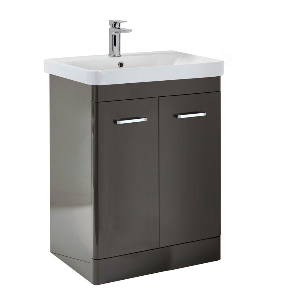 Rossino 800mm Floorstanding Vanity Unit & Ceramic Basin - Gloss Wolf grey