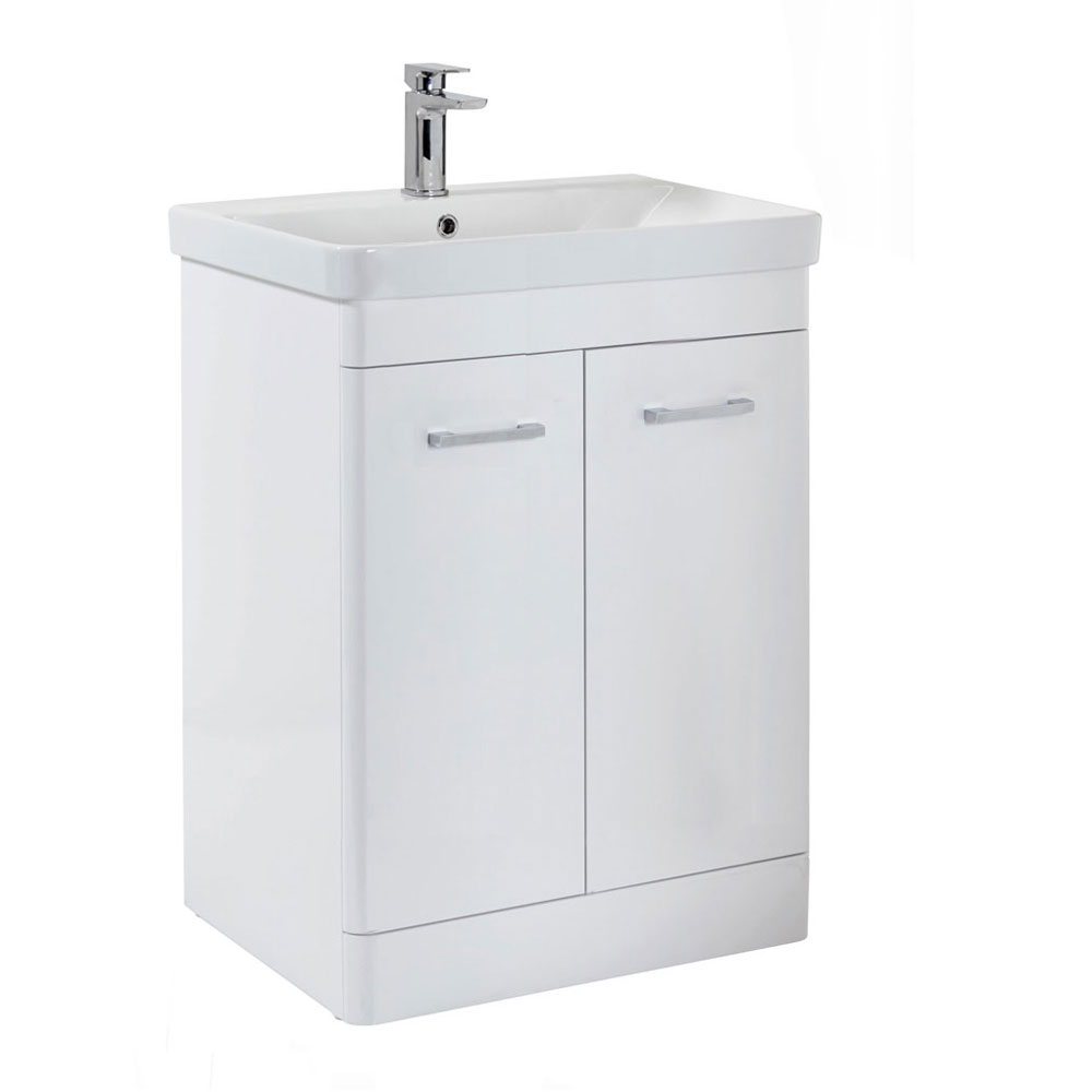 Rossino 800mm Floorstanding Vanity Unit & Ceramic Basin - High Gloss White 