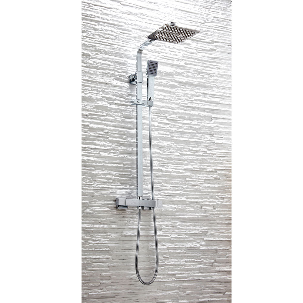 Elli Chrome Square Twin Head Rigid Riser Shower