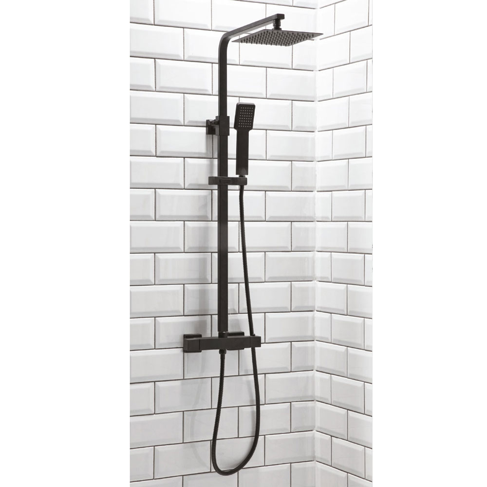 Elli Black Square Twin Head Rigid Riser Shower
