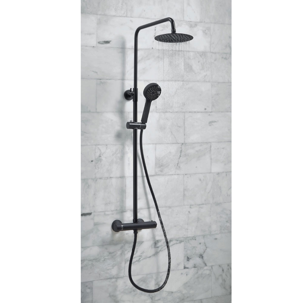 Mid Black Round Twin Head Rigid Riser Shower