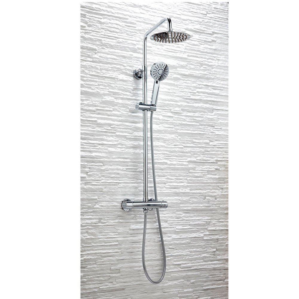 Rena Chrome Round Twin Head Rigid Riser Shower