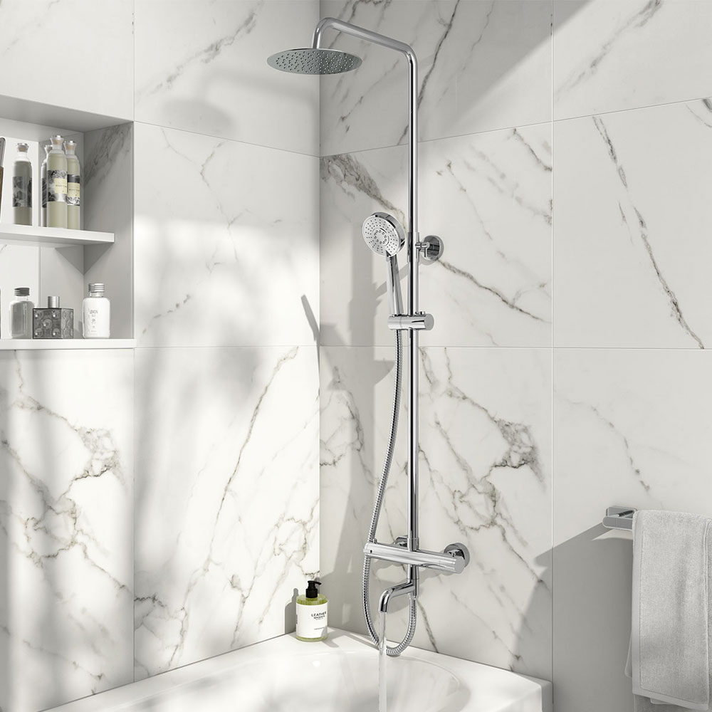 Sola Round Rigid Riser Shower with Bath Filler