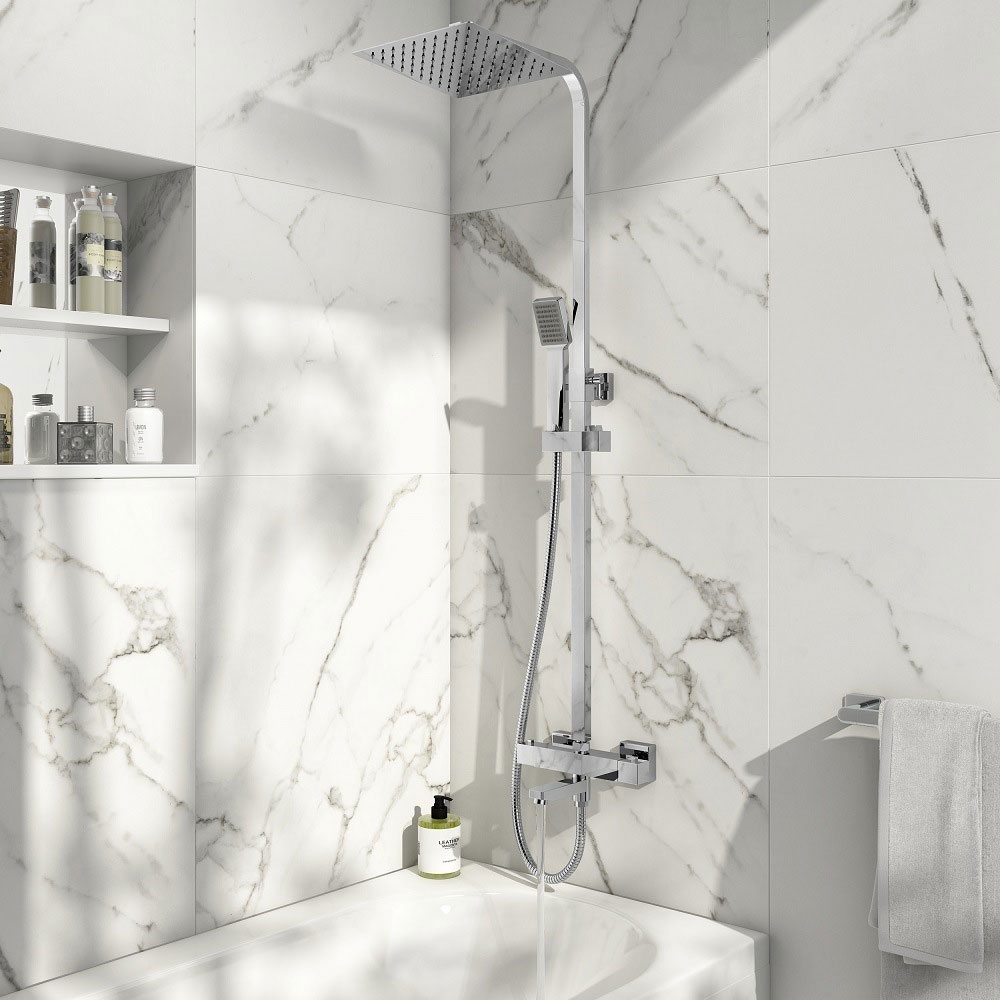 Bloc Square Rigid Riser Shower with Bath Filler
