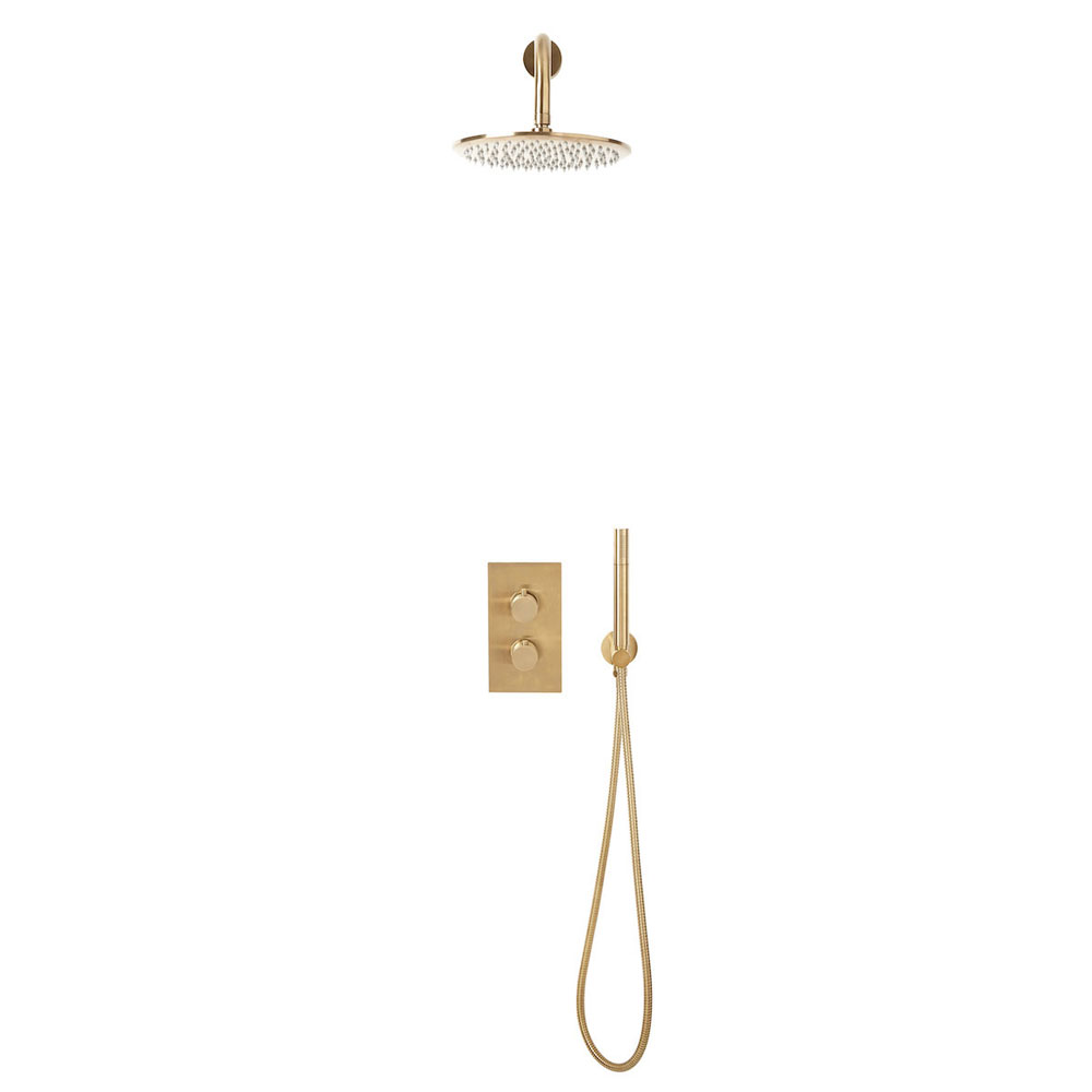Kore Brushed Brass Round Handle, Handset & Mounting Bracket