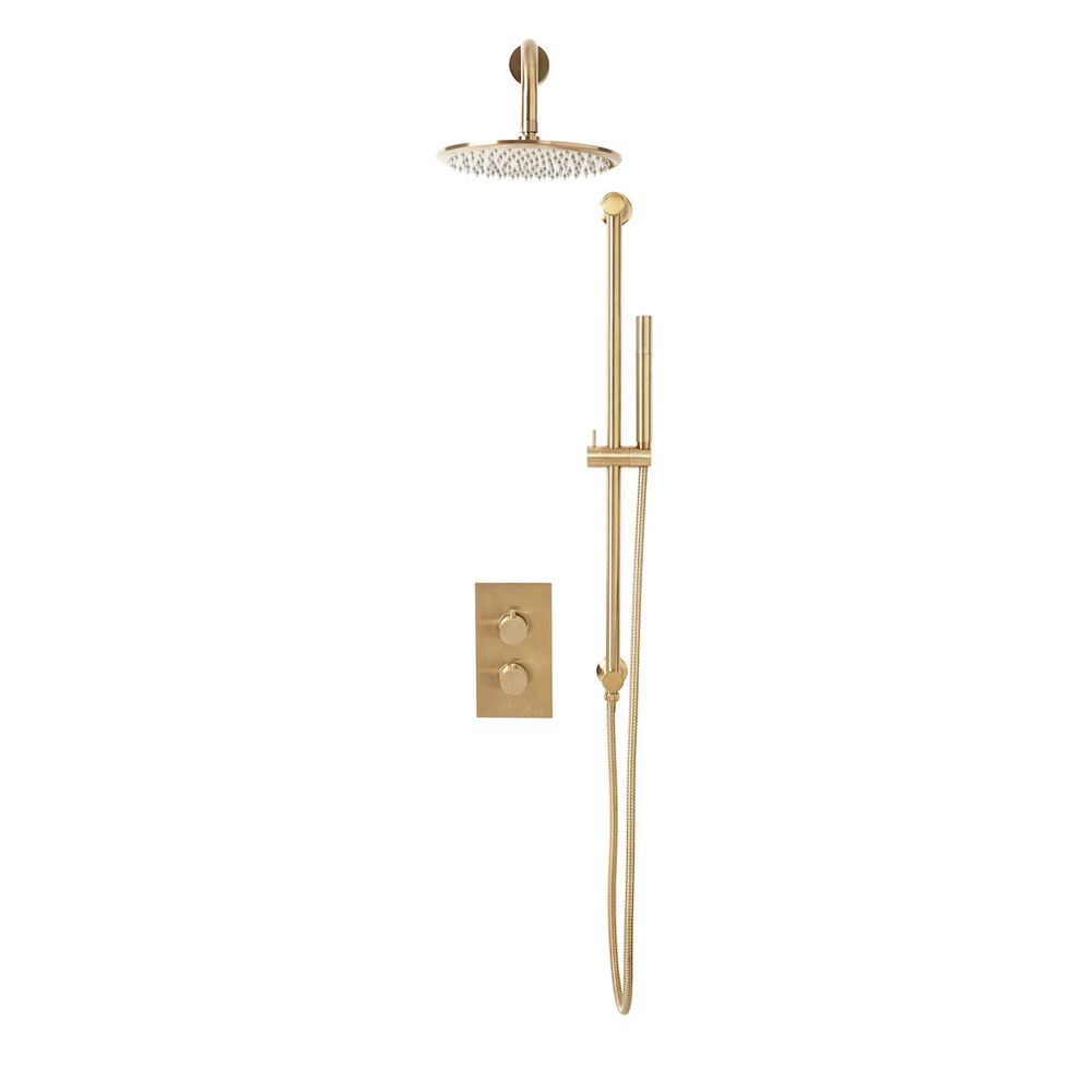 Kore Brushed Brass Round Handle, Head & Handset Riser Kit