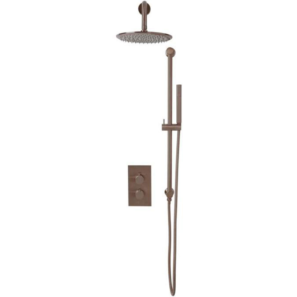 Kore Brushed Bronze Round Handle, Head & Handset Riser Kit