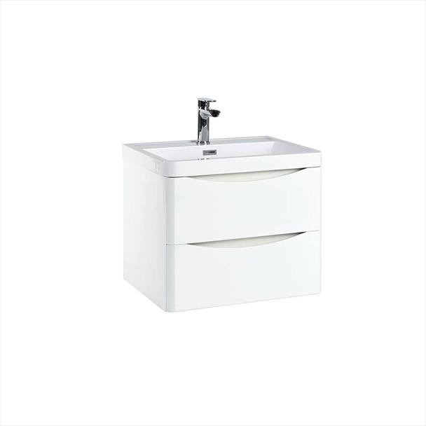 Belle 600mm Wall Hung Vanity Unit with White Basin - Gloss White